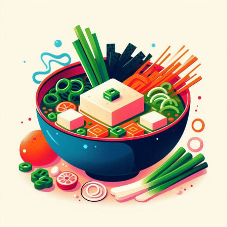 Vector illustration of Japanese food in a bowl with chopsticks and vegetablesのイラスト素材