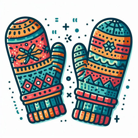 Vector illustration of two knitted mittens in doodle style.のイラスト素材