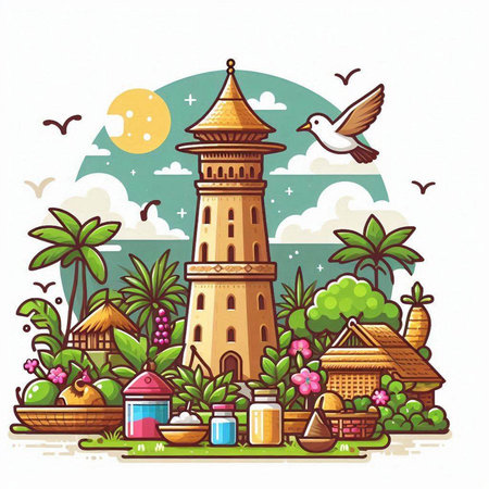 Vector illustration of the famous tower of India in flat style. Travel concept.のイラスト素材