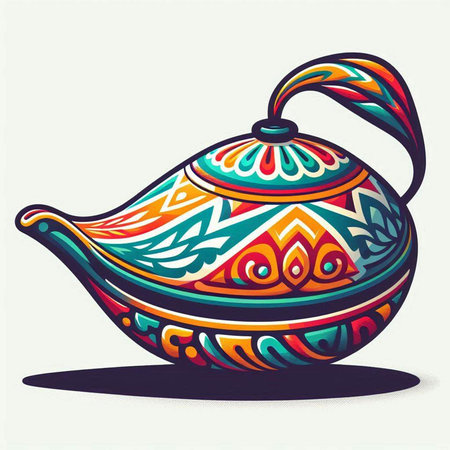Hand drawn vector illustration of a teapot in ethnic style.のイラスト素材