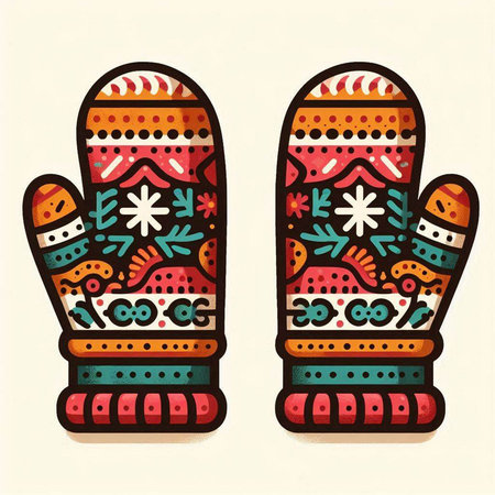 Vector illustration of mittens with ornament. Hand drawn design elements.のイラスト素材