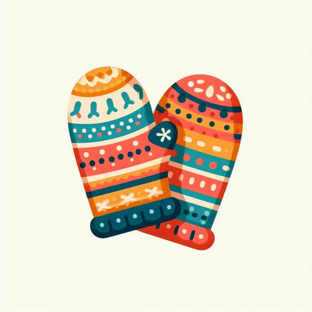 Christmas mittens. Vector illustration in flat style on white background.のイラスト素材