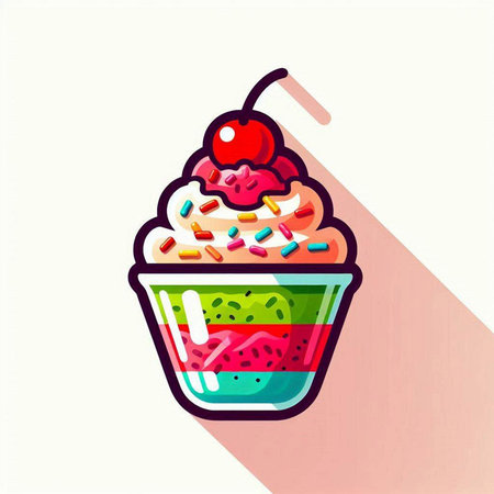 Colorful cupcake with cherry and ice cream. Vector illustration.のイラスト素材