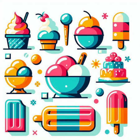 Ice cream icon set. Colorful ice cream flat vector illustration.のイラスト素材