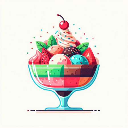 Ice cream in a glass bowl. Vector illustration in flat style.のイラスト素材
