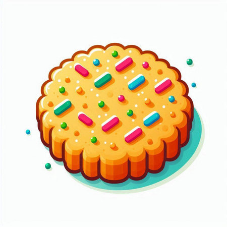 Vector illustration of a round biscuit with colorful sprinkles on a white backgroundのイラスト素材