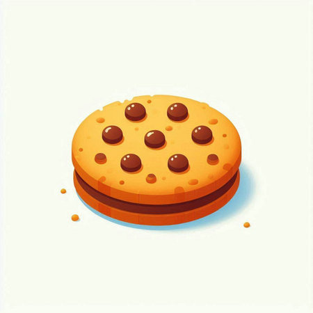 Illustration of a cookie with chocolate chips on a light background.のイラスト素材