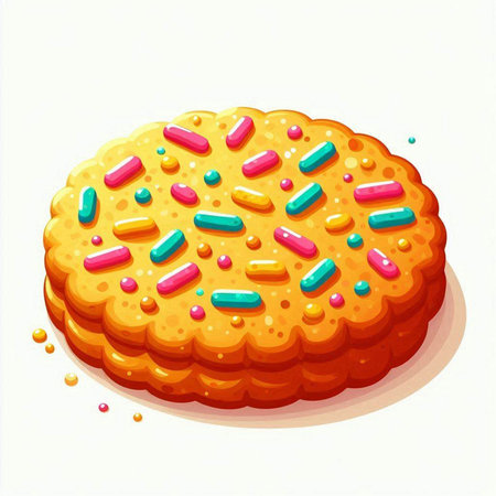 Illustration of a cookie with colorful sprinkles on a white backgroundのイラスト素材