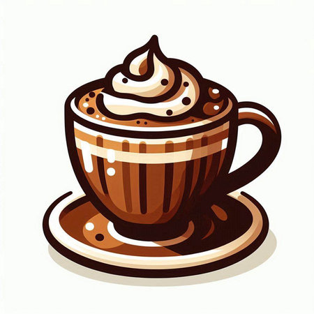 Coffee cup with whipped cream isolated on white background. Vector illustration.のイラスト素材