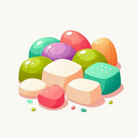 Colorful candies in cartoon style on white background. Vector illustration.のイラスト素材