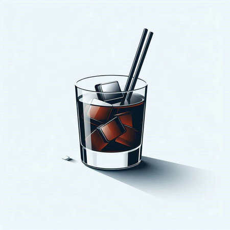 Glass of cola with ice cubes and straw. Vector illustration.のイラスト素材