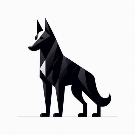 Black dog on white background. Low poly design. Vector illustration.のイラスト素材