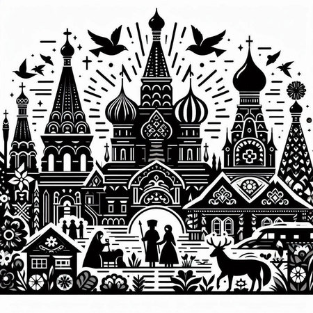 Cathedral of St. Basil the Blessed. Monochrome vector illustrationのイラスト素材