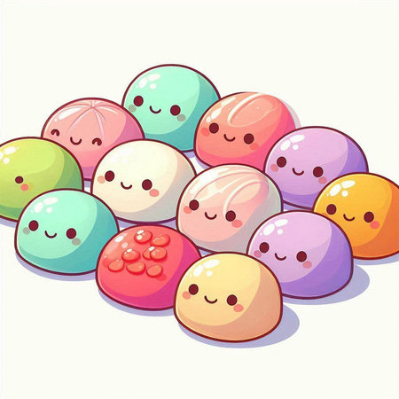 Illustration of a group of colorful japanese sweets on a white backgroundのイラスト素材