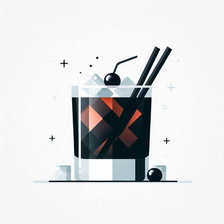 Cocktail drink with ice cubes and straws. Vector illustration.のイラスト素材