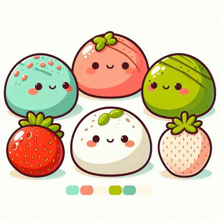 Cute cartoon colorful ice cream with strawberry on a white background.のイラスト素材