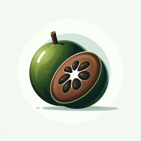 Whole and half of fresh guava fruit. Vector illustration.のイラスト素材
