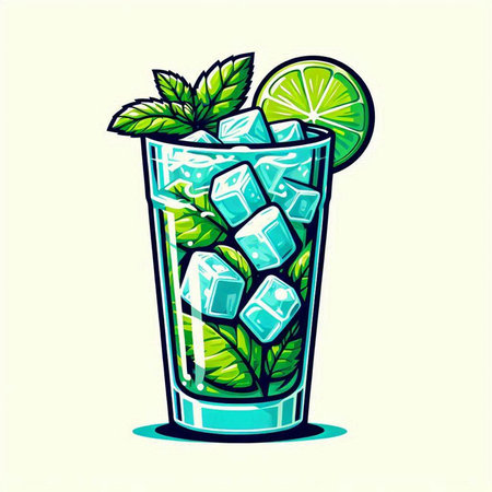 Mojito cocktail with lime, mint and ice. Vector illustrationのイラスト素材