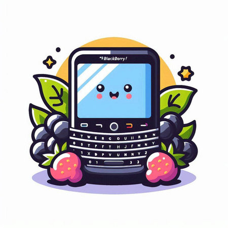 Mobile phone with fruits and berries. Vector illustration in cartoon style.のイラスト素材