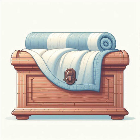 Vector illustration of an old chest with a pillow and a towel.のイラスト素材