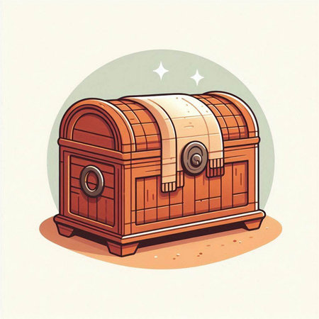 Wooden chest. Vector illustration of a wooden chest with a lid.のイラスト素材