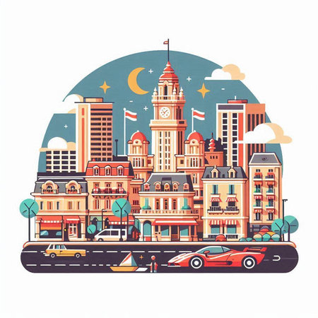 Cityscape of Philadelphia, Pennsylvania, USA. Vector illustration in flat styleのイラスト素材