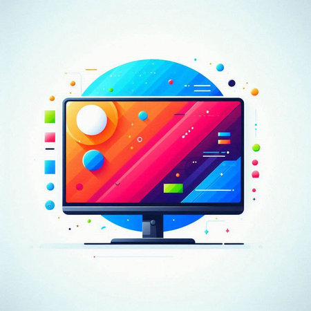Vector illustration of modern computer monitor with abstract colorful background. Eps 10のイラスト素材