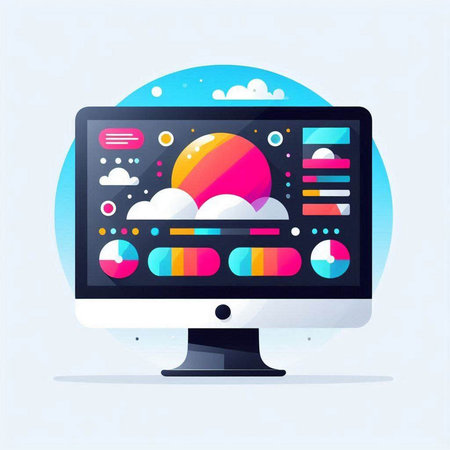 Colorful flat design vector illustration concept of cloud computing and data storage.のイラスト素材