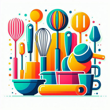 Kitchen utensils. Vector illustration in flat cartoon style.のイラスト素材