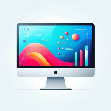 Computer monitor with abstract colorful background. Vector illustration. Eps 10.のイラスト素材