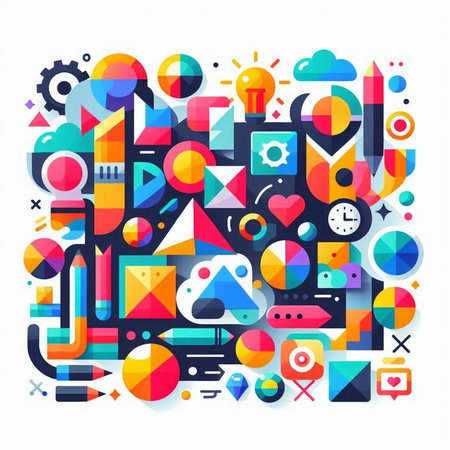 Abstract colorful geometric background with different elements and shapes. Vector illustration.のイラスト素材
