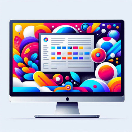 Computer monitor with colorful abstract background. Vector illustration. Eps 10.のイラスト素材