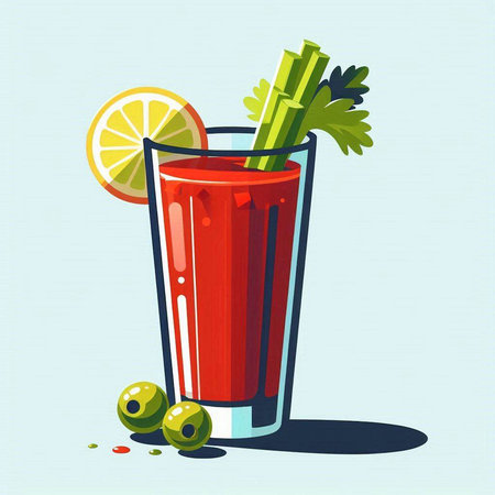 Bloody Mary cocktail with celery and olives. Vector illustration.のイラスト素材