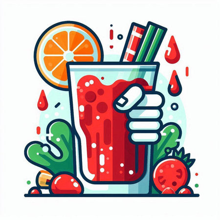 Fruit cocktail in hand. Vector illustration in flat cartoon style.のイラスト素材
