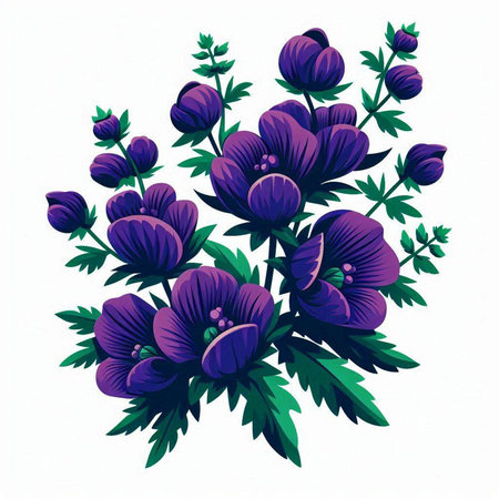 Bouquet of purple flowers isolated on white background. Vector illustration.のイラスト素材