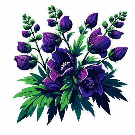 Vector illustration of a bouquet of purple flowers on a white backgroundのイラスト素材