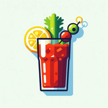 Cocktail with lemon, tomato and celery. Vector illustration.のイラスト素材