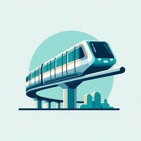 Modern high speed train on the road. Vector illustration in flat styleのイラスト素材