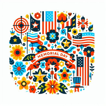 Happy Memorial Day greeting card with american symbols. Vector illustration.のイラスト素材