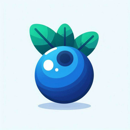 Blueberry vector illustration. Cartoon blueberry with green leaves isolated on white background.のイラスト素材