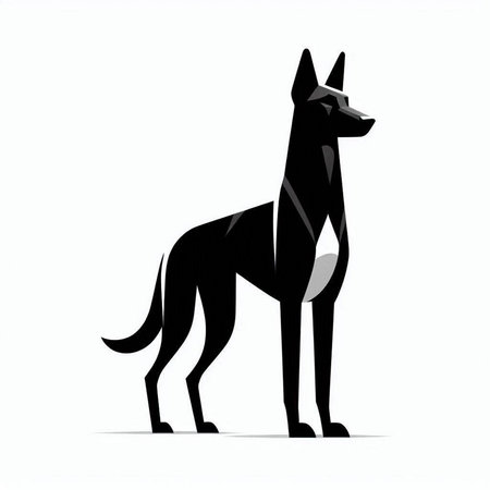Black silhouette of a German shepherd on a white background. Vector illustrationのイラスト素材