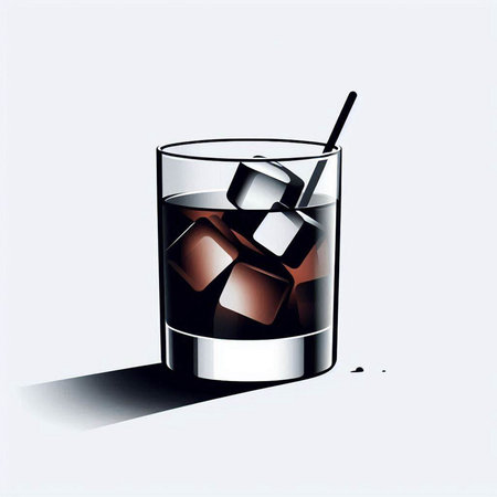 Glass of cola with ice cubes and a straw. Vector illustration.のイラスト素材
