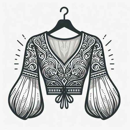 Vintage ethnic sweater on a hanger. Hand drawn vector illustration.のイラスト素材