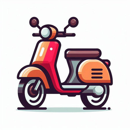 Vintage scooter. Colorful vector illustration in cartoon style.のイラスト素材
