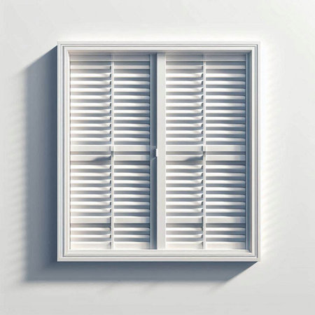 White window with closed shutters on a white wall. 3d illustrationのイラスト素材