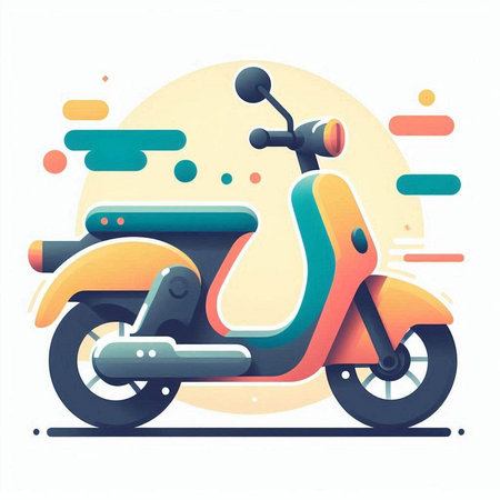 Colorful scooter in flat style on white background. Vector illustration.のイラスト素材