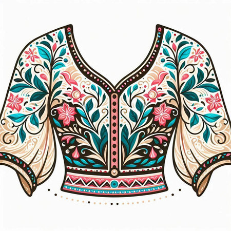 Embroidery floral patterned blouse. Vector illustration.のイラスト素材