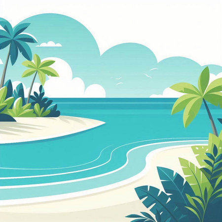 Beach background with palm trees and sea. Vector illustration for your designのイラスト素材