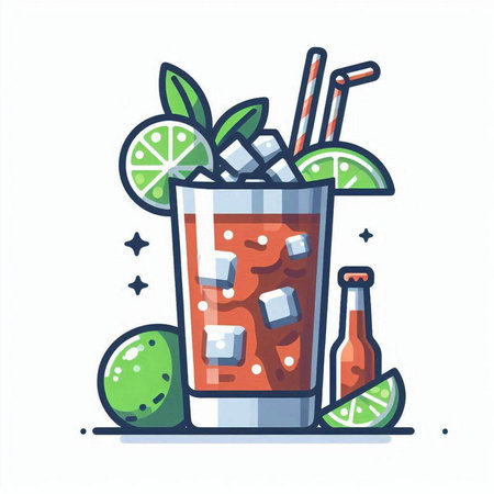 Cocktail with lime and ice. Vector illustration in flat styleのイラスト素材