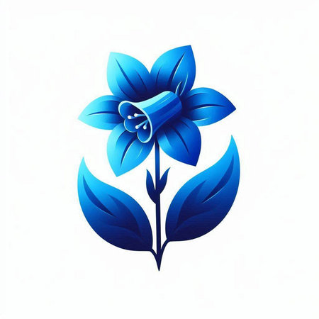 Illustration of a blue flower with blue leaves on a white backgroundのイラスト素材